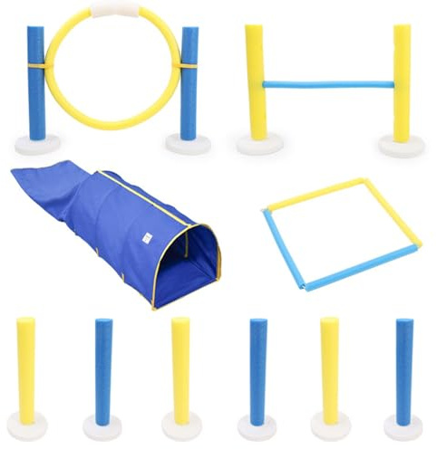 Colcolo Agilité Set Equipement d'obstacles Tunnel Tissu Haie Simple Cercle Sautant Piquets Couverture Mousse Polyester pour Exercices de Chiens Adapté Entraînement Loisirs Maison Activités Plein Air