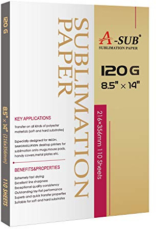 A-SUB Sublimation Paper 8.5x14 Inch 120GSM, 110 Sheets - Compatible with Inkjet Printers & Sublimation Inks, High Transfer Efficiency for T-Shirts, Mugs, Crafts