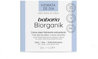 Babaria - Crema de dia Biorganik 50 ml | Crema hidratante facial | Crema Facial Mujeres y Hombres | Antiarrugas y Antioxidante | Vegana y Plastic Free | Textura Ligera | Ingredientes Naturales