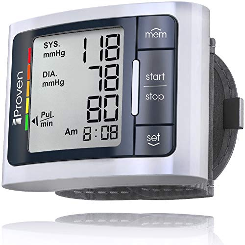 iProven Wrist Blood Pressure Monitor for Home Use – Heart Rate Display, Large Wrist Cuff, LCD Screen, Color-Coded Indicator