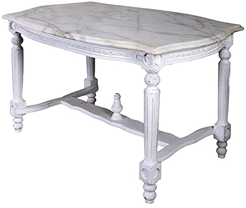 PALAZZO INT Wohnzimmertisch Barock Beistelltisch 86x57cm Silber Marmorplatte Couchtisch Antik Sofatisch cat200 Palzzo Exklusiv