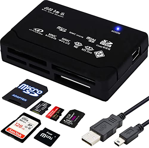 Retoo Kartenleser USB 2.0 7 in 1 Kartenlesegerät, CF/CFII/Ultra, CF/MD, SD/Mini-SD/SDC/SDHC, MMC/MMCII/Ultra, MMC/RS-MMC, MS/MS-MG, Speicherkartenleser, Kartenleseradapter, Schwarz