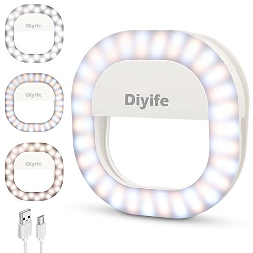 Diyife Selfie Handy Licht, Selfie Ring Licht Ringleuchte mit 60 LED, 5 Helligkeitsstufen 3 Lichtfarbe für Alle Handys, für Make-up, Selfie, Vlog, Streaming, YouTube, TikTok