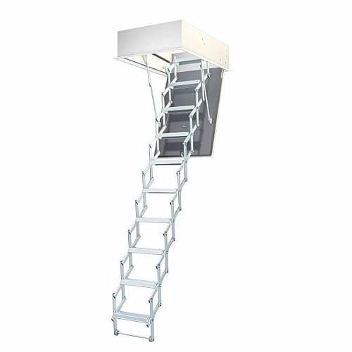 Wellhöfer 221000112 WS3D Aluminium Scherentreppe Liliput mit Wärmeschutz, Deckenöffnung 90cm x 60cm, Lichte Raumhöhe 211cm x 237cm
