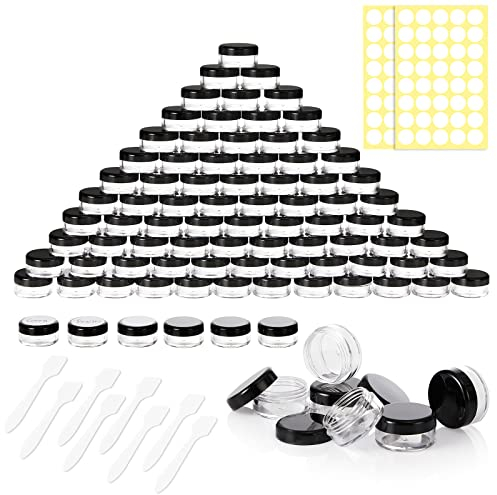 Lot de 80 boîtes 3ml/3g Conteneur Cosmétique Bidon vide Transparent Noir et Blanc Petit pot de Voyage Rond en Plastique,Peut être utilisé pour Le Baume à Lèvres, La Lotion, La Crème,Les Pilules（Noir）