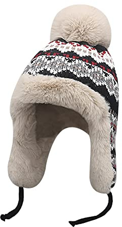NICEYEA Womens Winter Knit Beanie Hat Ear Flaps Warm Fleece Lined Skull Caps Earmuff Snow Hats Black