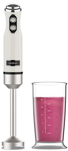 Cecotec Batidora de Mano Retro Power RetroBeige 1200MAX. 1200W Potencia Máxima, Cuchilla de 4 Hojas con Recubrimiento de Titanio Negro, 2 Velocidades, Vaso de 0,5L, Diseño Vintage