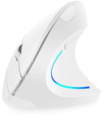 TriLine Wireless Ergonomic Vertical Mouse, 2.4G USB Cordless Right Hand 3 Adjustable 800-1200-1600 DPI 6 Buttons Optical Mice, for Laptop, PC, Desktop, Notebook Accessories (White)