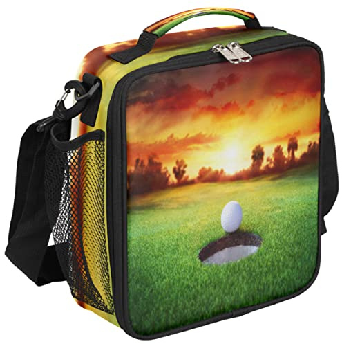 Sport Golf Ball Lunch Box Bag, Golf Course Sunset Lunchbox Insulated Lunch Bag Tote Bag Thermal Cooler with Removable Adjustable Shoulder Strap for Women Men Office Picnic