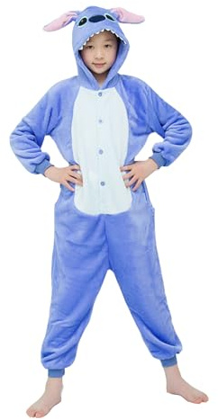 WDRHC Kigurumi Bambino Costumi Animali per Carnevale Halloween Pigiama Tuta Party Spettacolo Show di Natale Cosplay Onesies Intimo Invernale Unisex da Ragazze e Ragazzi（Blu，105）