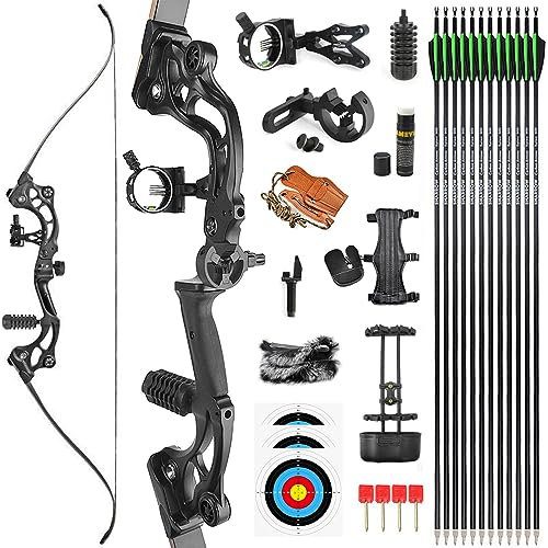 SHARROW 64 Zoll Bogenschießen Takedown Recurve Bogen und Pfeile Set 30-55lbs Amerikanischer Jagdbogen Langbogen für Erwachsene und Anfänger Outdoor-Schießen (30lbs)