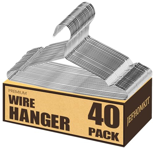 JEFHOMKIT Confezione da 40 grucce in filo metallico, resistenti, in metallo argentato, appendiabiti in acciaio inox con tacca antiscivolo, ultra sottili, salvaspazio, 40 cm