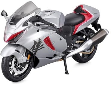 Maisto Suzuki Hayabusa (2022): Motorradmodell im Maßstab 1:12, mit Federung und ausklappbarem Seitenständer, Silber (5-21848)