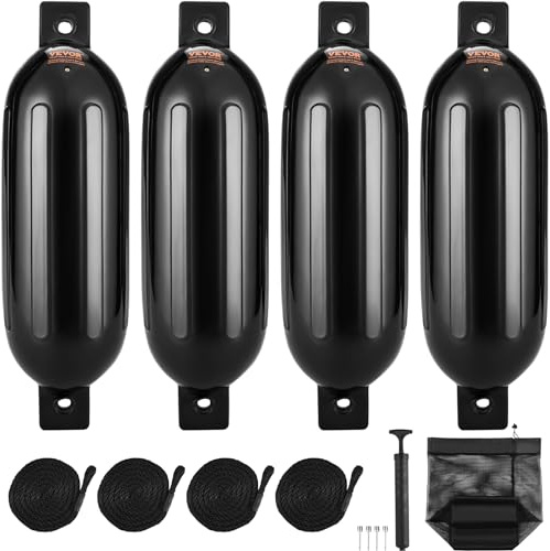 VEVOR 4 PCS Guardabarros Inflables de PVC para barcos 14x50,8 cm con Bomba Agujas de Aire, Cuerdas y Bolsa de Almacenamiento de Parachoques para Proteger Canoas, Pontones, Muelles para Barcos de Pesca