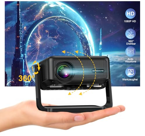 Beamer 【360° Drehbarem Ständer & Auto Keystone & E-Fokus】FHD 1080P 22000LM Projektor mit WiFi6 und Bluetooth 5.2,70%Zoom ONOAYO abnehmbar Outdoor Heimkino Beamer Kompatibel mit Handy,PC,TV-Sticks(M)