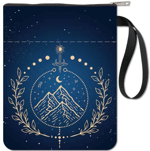 craspire Housse de Protection pour Livre de Montagne, Couverture de Livre de Phase de Lune de Tarot pour Livres Brochés, Couverture de Livre en Tissu Lavable avec Fermeture Éclair et Poche