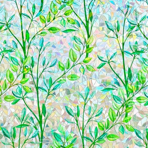 Green Leaves 3D Prism Window Film Privacy Rainbow Static Cling 17.5x78.7in