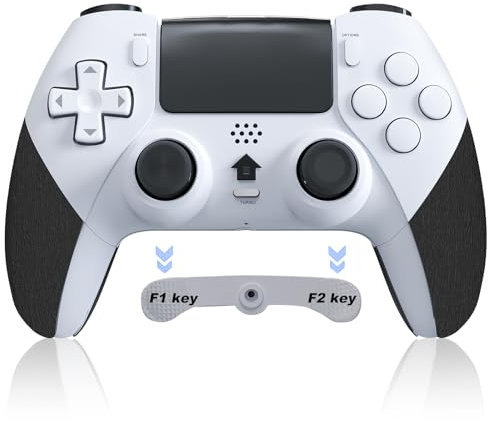 Shiptree Wireless Controller für PS-4, Gamepad Controller kompatibel mit P4/Pro/Slim mit Turbo/Programmierbare Tasten/6-Achsen Gyro Sensor/Dual Vibration/Touchpanel-Weiß