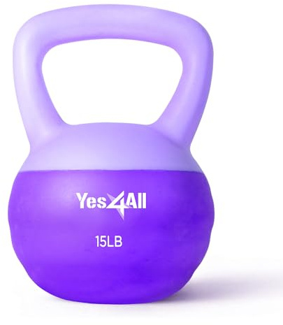 Yes4All Soft Kettlebell, PVC Kettlebells Exercise Weights & Color-Coded Strength Training Soft Kettlebells, Comfortable Hand Weights for Women at Home - 15LB - Purple