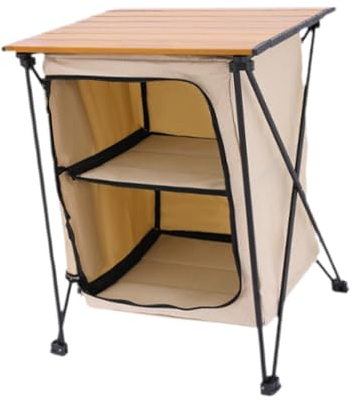 Portable Camping Storage Cabinet And Cooking Table Combo for Outdoor Adventures, Beige