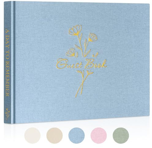Lanpn Libro de Visitas de Boda 108 Páginas en Blanco, Libro Firmas Boda de Lino, Libros de Firmas para Bodas, Aniversario, Bautizos, Cumpleaños, Libro de Recuerdos, álbum de Invitados de Boda, Azul