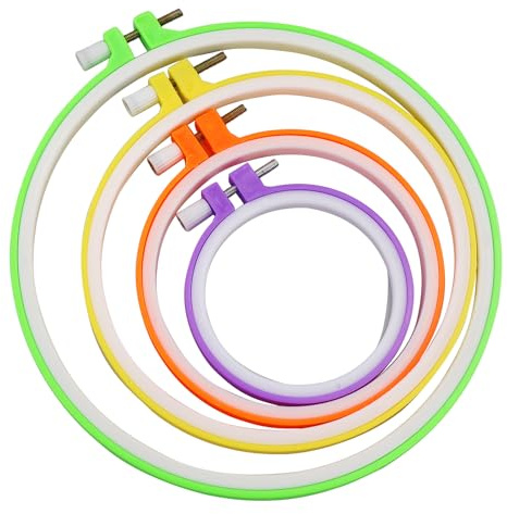 REBECASKYENS 4 Sizes Colorful Round Embroidery Hoops with Embroidery Needle, Plastic Circle Cross Stitch Hoop Rings for DIY Craft Sewing
