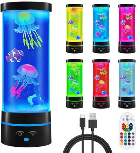 Ambesty - Lampada da lava, a LED, per meduse, 17 colori, rotonda, vera medusa, per acquario, decorazione per la casa, con telecomando, per regali di Natale per bambini