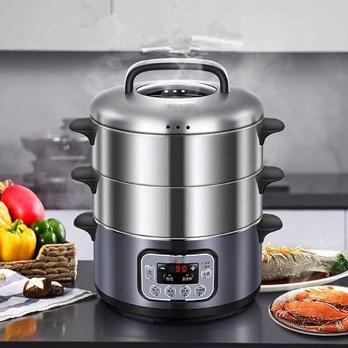 Vaporiera Elettrica, Cestello Impilabile a 2 Livelli con Timer per Appuntamenti, Riscaldamento Rapido di Grande capacità da 1500 W, Contenitore Sano in Acciaio Inossidabile per Cucinare