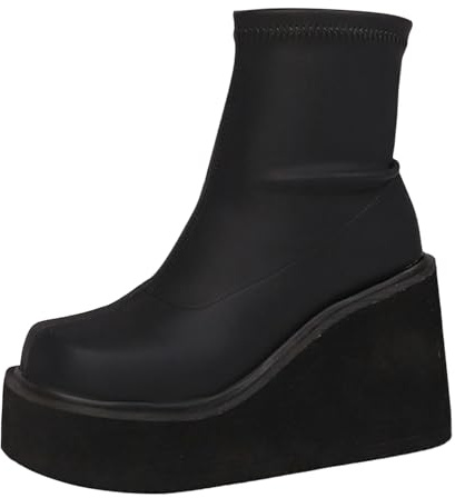 Women's Ankle Boots Classic Leather Platform Wedge Booties Non Slip Comfortable Wide Fit Zipper Waterproof Fall Warm Shoes Women Boots Fall Winter Shoes (Black, 5)