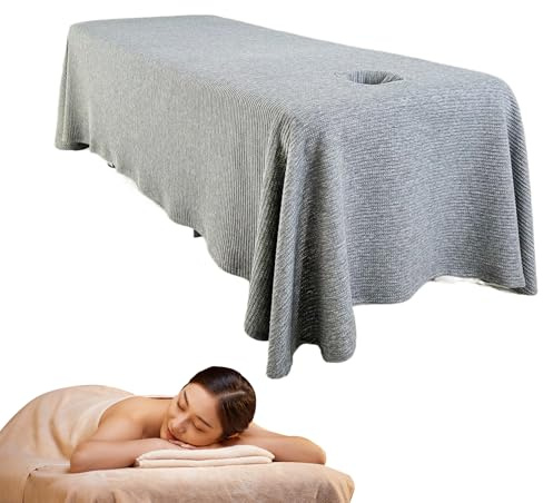 Massagesänglakan, andningsbar massagetallrik med ansiktshål, tvättbart återanvändbart sängöverdrag, spa-sängskydd för 190 x 80 cm salongsmassage (grå)