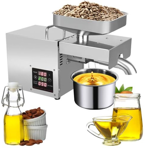 Automatische Ölpresse Machine, Edelstahl Elektrische Ölpresse mit LCD-Display, Oil Press Machine Automatisch Hot & Cold Pressen, Gewerbliche und Private Ölpressen für Erdnüsse, Sojabohnen, Raps Usw