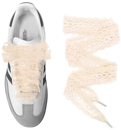 UamGlsob Lacets plats délicats en dentelle de 3 cm de large, design floral motif style ballet, doux et lisse, conçus pour les baskets samba femme(Beige,54/140cm)