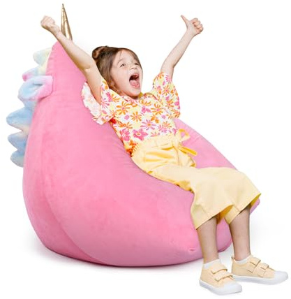 Large Bean Bag Chair-COVER ONLY-Stuffed Animal Toy Storage Bean Bag for Kids Girls,Toy Storage Organizer Bedroom,Gift for Birthday-80×76×63cm-Unicorn(No Filling)