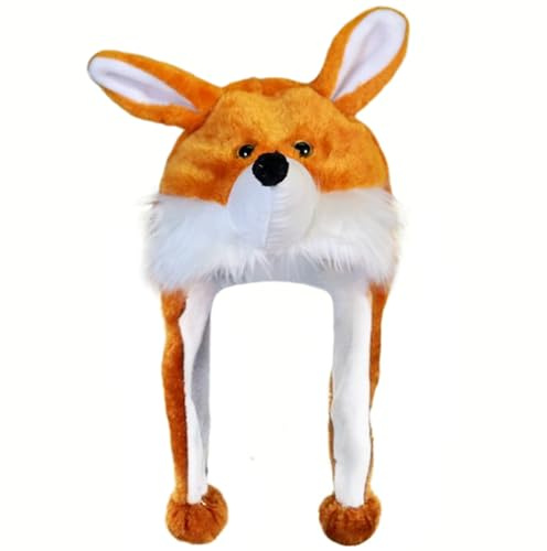Naichuo Plush Animal Hat with Ear Flaps, Cozy Novelty Party Cap for for Kids Teens Adults Halloween Christmas(Fox)
