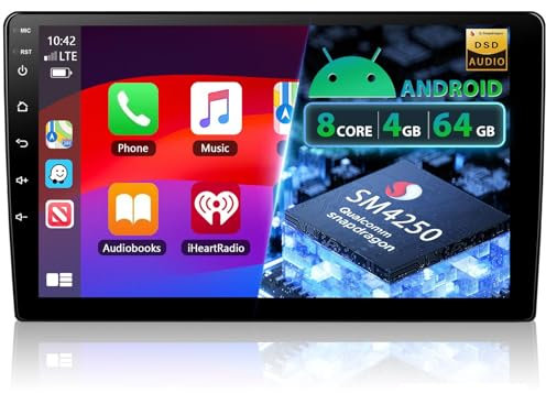 Motorsi Qualcomm Chip 8Core 4GB RAM + 64GB ROM Autoradio 2 Din Carplay con Android Auto, 9 Autoradio Bluetooth con Schermo, GPS, WiFi, Mirror Link, FM/RDS Radio + Backup Telecamera