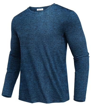 PINSPARK T-Shirt De Sport Homme Manches Longues Protection Solaire UPF 50+ | Respirable, Séchage Rapide Haute, Course À Pied Fitness Randonnée Activités, Col Rond, Anti-UV