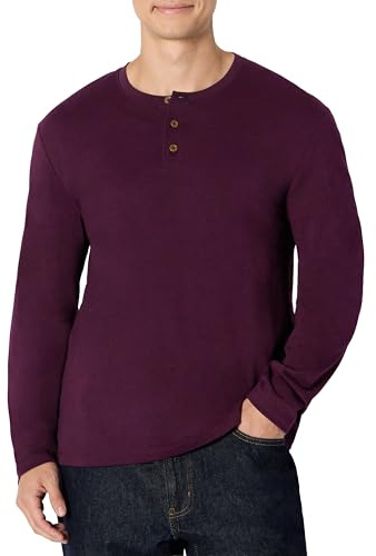 Amazon Essentials Chemise Henley à Manches Longues Homme, Bordeaux, XXL