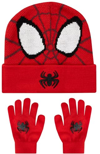 Marvel Set De Guantes Y Gorra Spiderman Para Niños, Gorras Niño Y Guantes Niño Invierno De Spidey, Talla Única Rojo