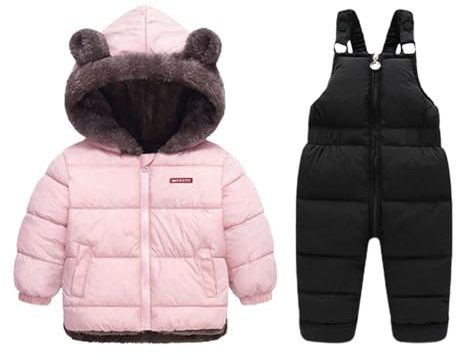 Generisk enfärgad snödräkt för barn, 2-delat set, skidjacka med skidbyxor – vattentät, vindtät för vinter, perfekt passform och komfort, ROSA, 4-5 år
