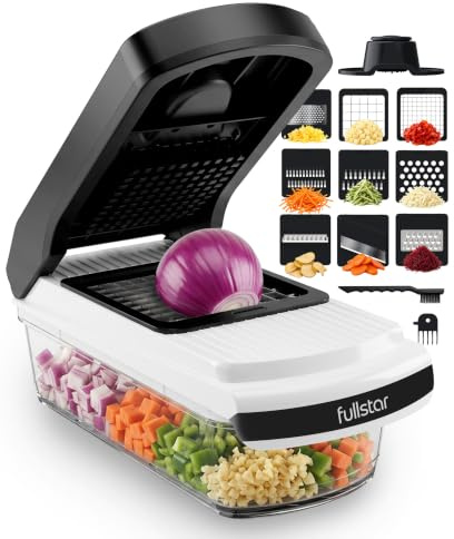 Fullstar Pro Core - Vegetable Chopper & Mandoline Slicer - 9 Blades | Veg, Salad & Onion Dicer - Veggie Julienne Cutter, Cheese Grater - Quick & Easy Meal Prep Kitchen Gadgets (9-in-1, White)