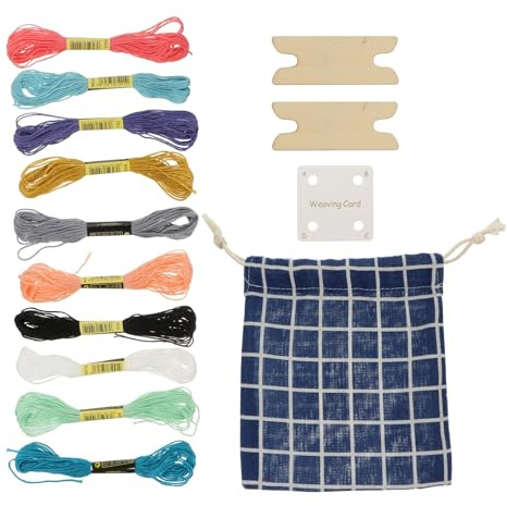 HOLIDYOYO Kit Complet de Cartes à Tisser et Navette, 10 Écheveaux de Fils Colorés pour Tissage de Cordes et Bracelets, Paquet en Tissu Inclus, Fournitures pour Métiers à Tisser et Bricolage