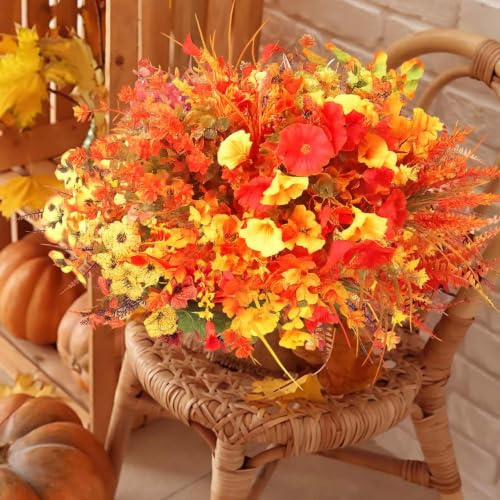 10 Ramos de Hojas Otoño, Ramas de Hojas de Arce Artificiales de Otoño | Paquetes Flores Artificiales Autumn Decoration, para Ramo de Boda, Arreglos Florales, Centros de Mesa, Decoración Otoñal