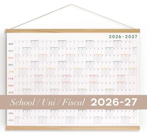 Calendrier mural 2026/2027 - Format A2 roulé - Pour enseignants, bureau et planification