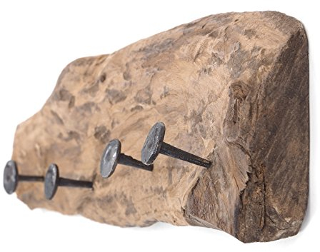 DESIGN DELIGHTS WANDGARDEROBE TREIBHOLZ 50 | 50x12cm (LxH), Recyclingholz Vintage Garderobe mit 4 Kleiderhaken, rustikale Hakenleiste aus Holz für die Wand