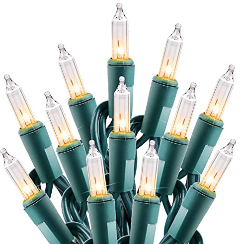 Minetom Clear Christmas String Lights 100 Count 20 Feet Incandescent Bulb Mini Lights for Indoor Xmas Tree Garland Birthday Wedding Party Festival Decoration, Green Wire