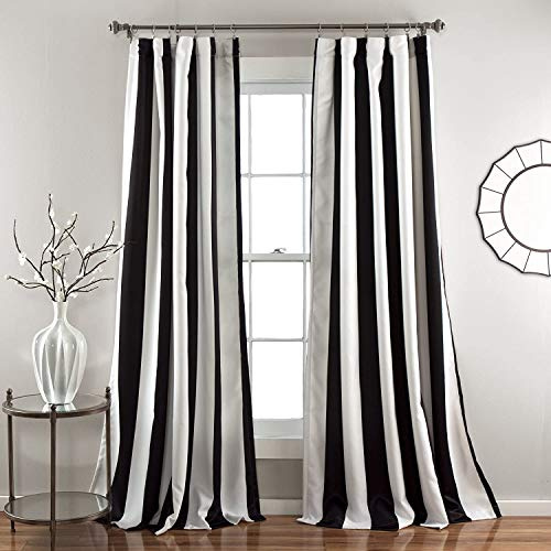 Lush Decor, Black Wilbur Stripe Light Filtering Window Curtain Panel Pair, 108 x 52, 52 W x 108 L