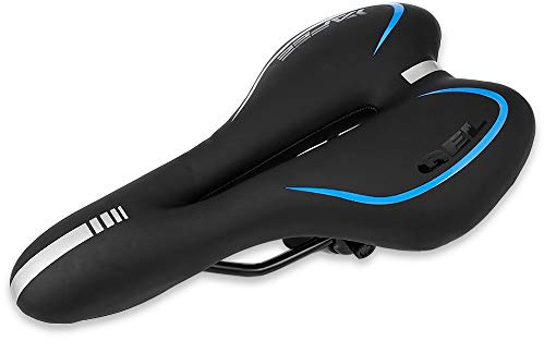 VOANZO Fahrradsattel Mountainbike Silica Gel Sattel MTB Fahrradkissen Wasserdicht Komfortabler Fahrradsitz mit Reflexstreifen für Faltrad, Rennrad (Schwarz und blau)