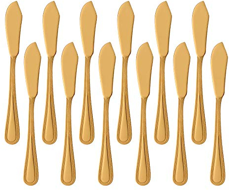 Buyer Star Cuchillo de pescado, juego de cuchillos afilados de acero inoxidable dorado para peces, kit de utensilios pulidos espejo (paquete de 12)