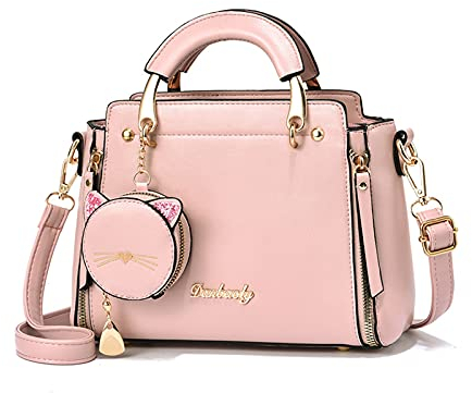 PORRASSO Damen Handtasche Süße Umhängetasche Henkeltaschen Frauen Wasserdicht PU Leder Schultertasche Top Griff Tasche für Reise Datieren Täglicher Gebrauch Rosa