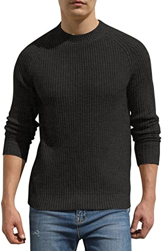 Hisir Pulls Hauts pour Hommes Hiver Laine Tricot Col Rond Raglan Pull Manches Longues Doux Chaud Tricot Pullover Sweaters pour Hommes, 05 Gris foncé, XL